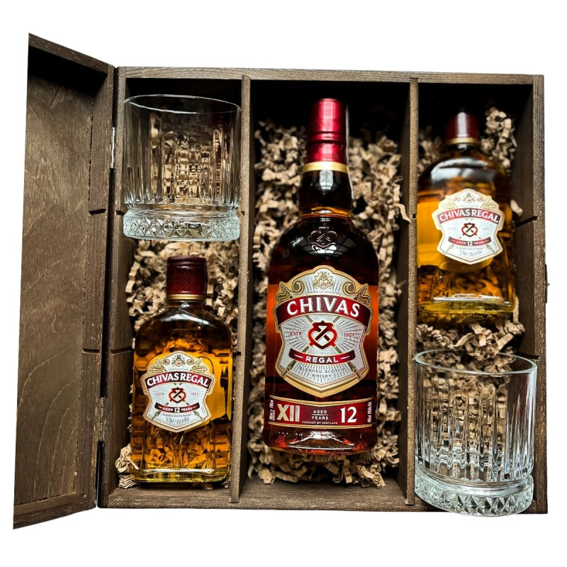 Zestaw Whisky Chivas Regal 12YO 700 ml + 2 Chivas Regal 12YO Mini + 2 Szklanki