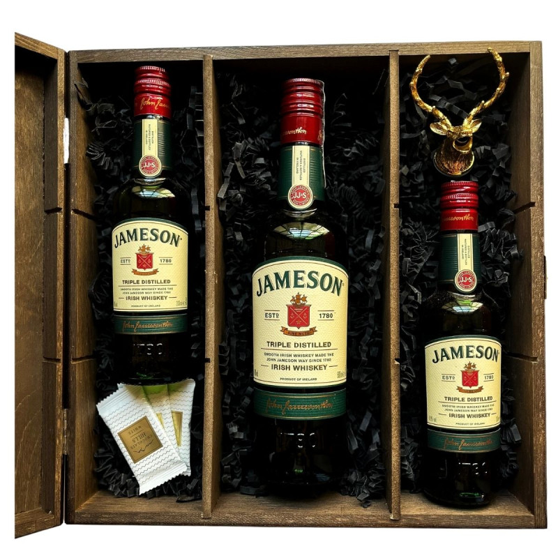 Zestaw Whiskey Jameson Irish 500 ml + 2 Whiskey Jameson Irish Mini  + Nalewak + Czekoladki