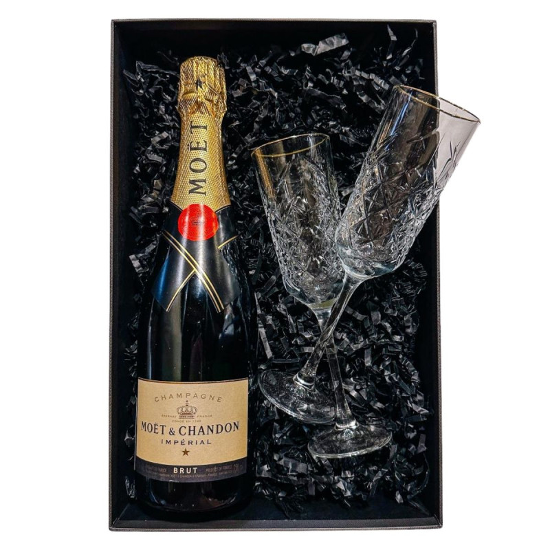 ZESTAW SZAMPAN MOËT & CHANDON BRUT IMPERIAL 0.75L + 2 KIELISZKI