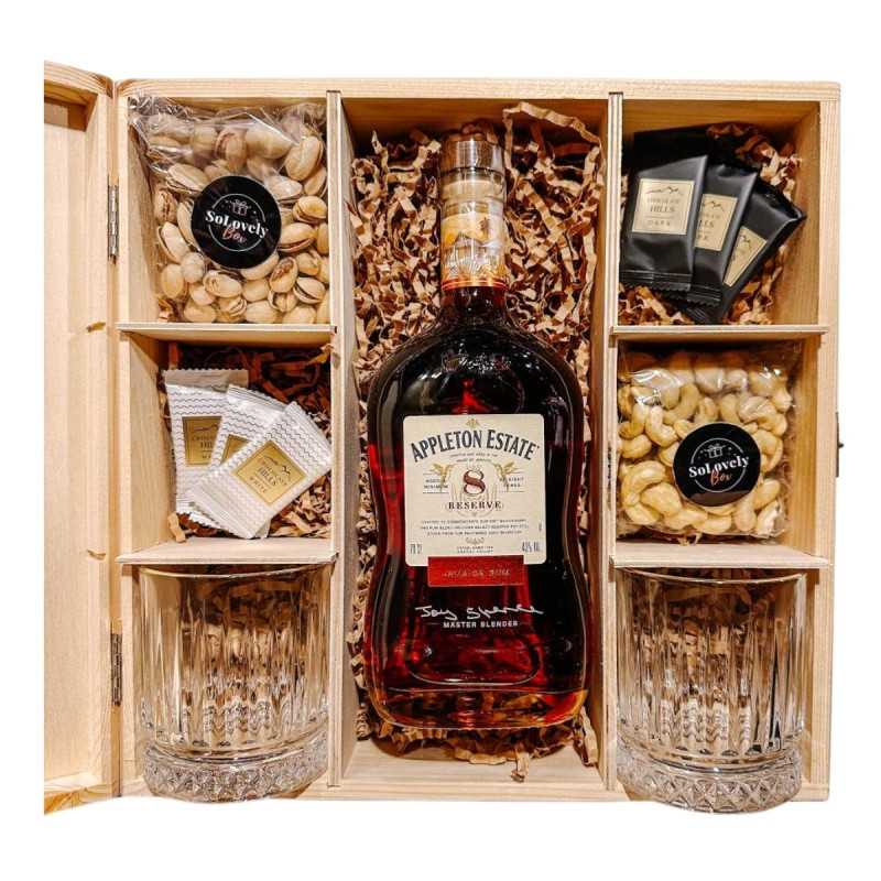 Zestaw Rum Appleton Estate Reserve 8 YO 700 ml + Pistacje + Czekoladki + Nerkowce + 2 Szklanki