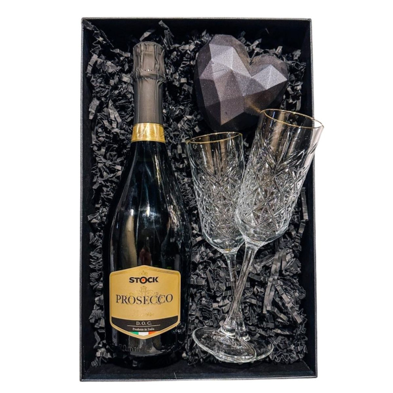 Zestaw Stock Prosecco Treviso 750 ml + 2 Kieliszki + Świeca