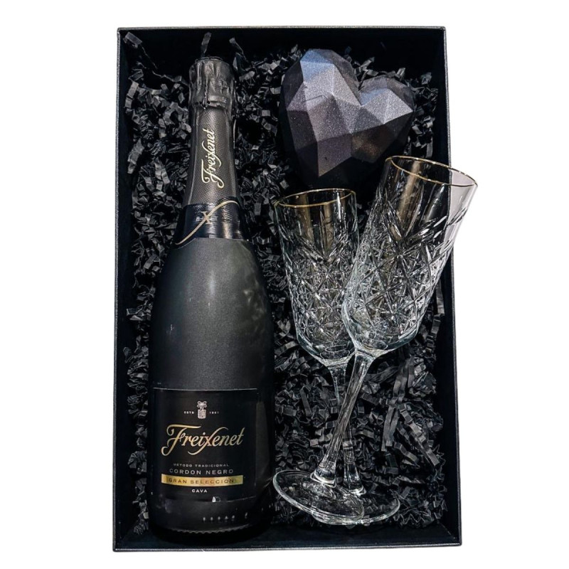 Zestaw Freixenet Cordon Negro 750 ml + 2 Kieliszki + Świeca