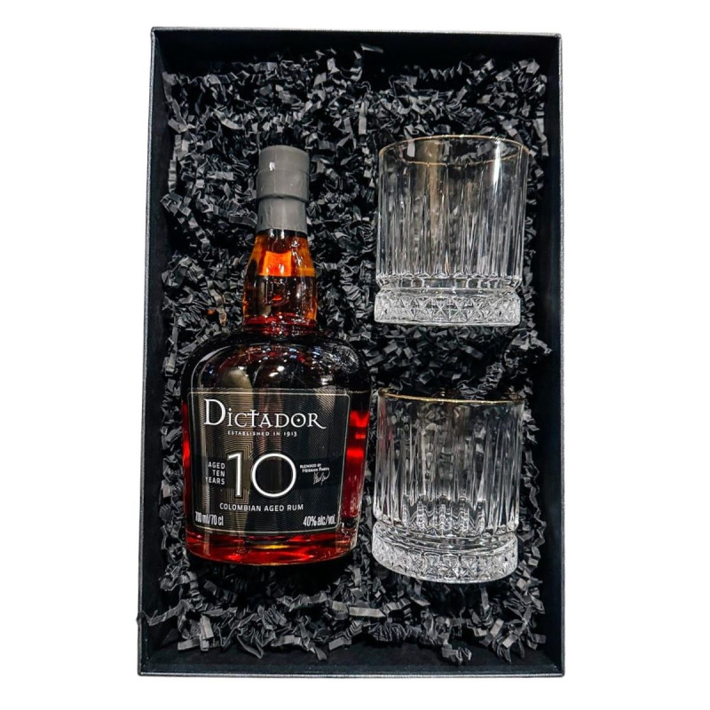 Zestaw Rum Dictador Colombian 10YO 700 ml + 2 Szklanki